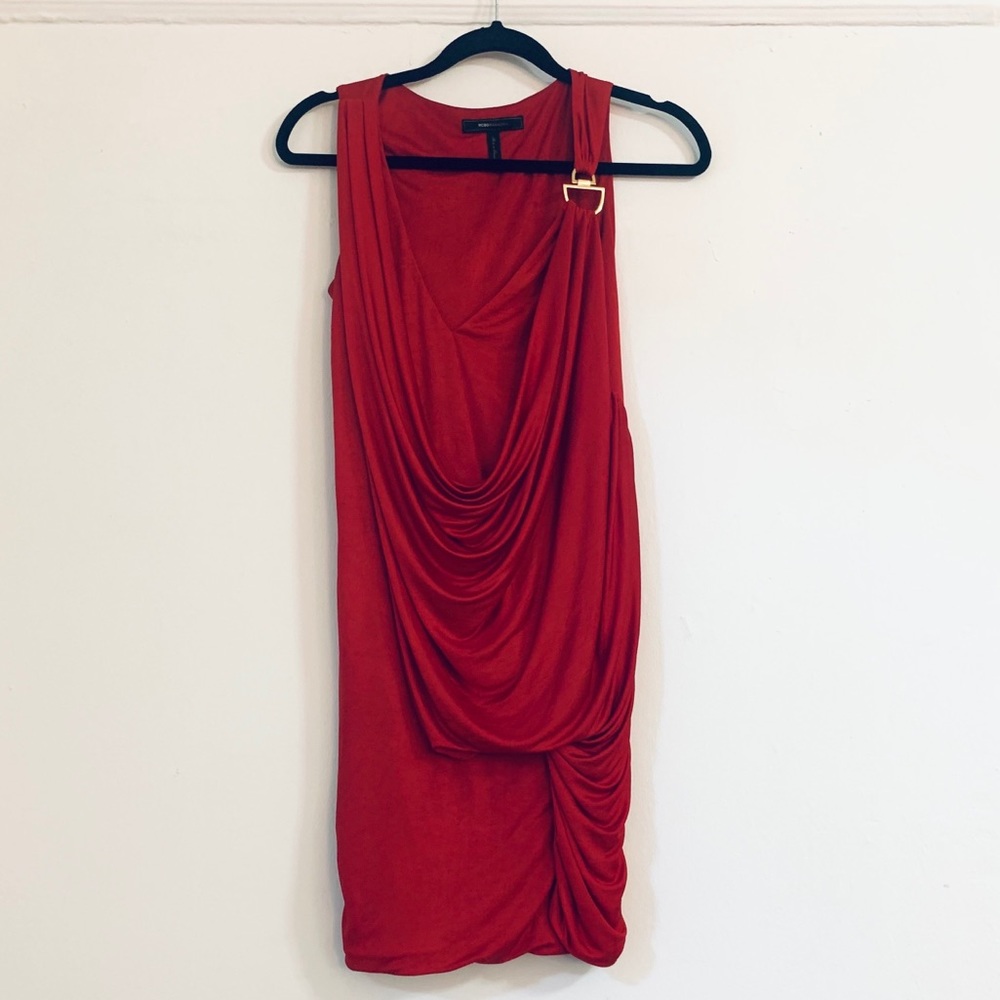 BCBGMAXAZRIA red jersey draped cocktail dress